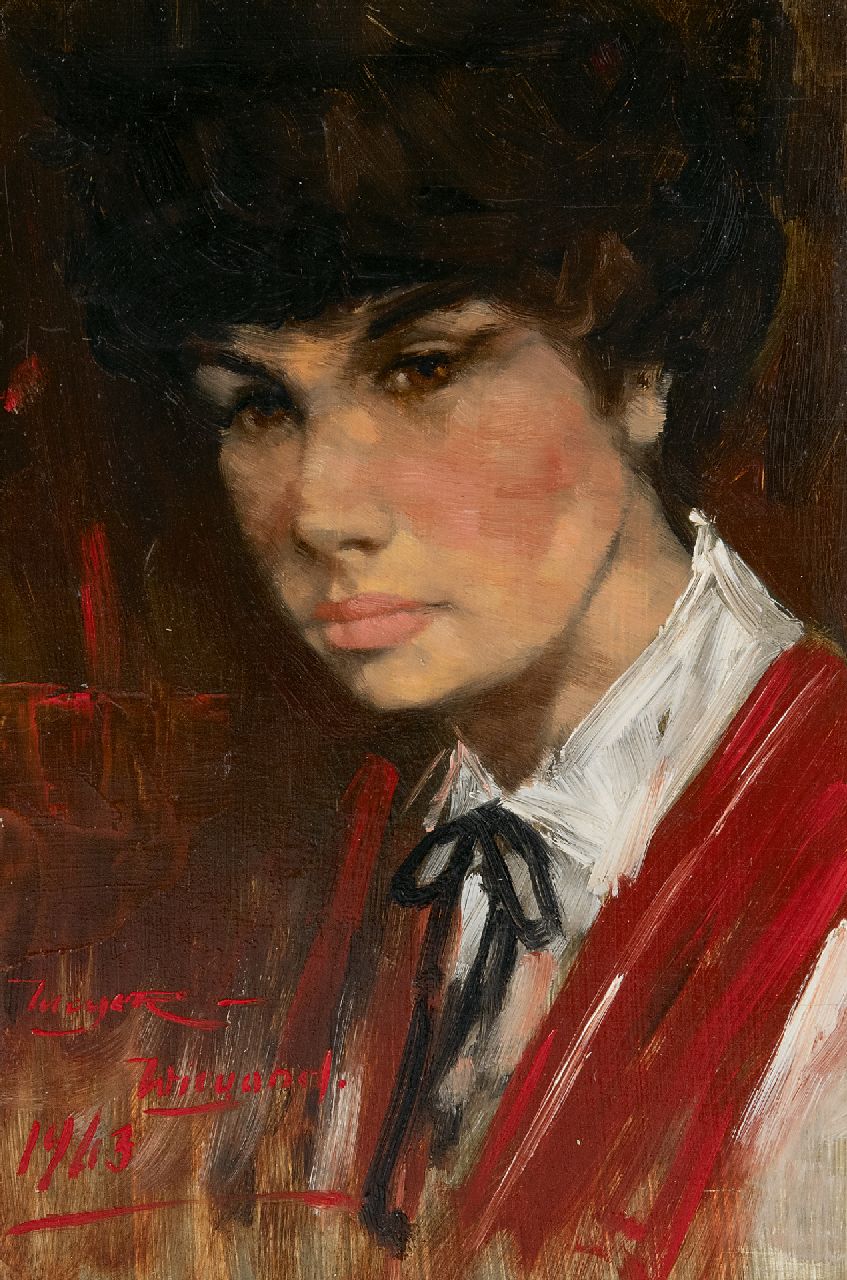 Meyer-Wiegand R.D.  | Rolf Dieter Meyer-Wiegand | Paintings offered for sale | Portrait of young woman, oil on panel 15.1 x 21.0 cm, signed l.l. and dated 1963