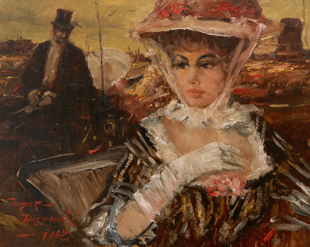 Meyer-Wiegand R.D.  | Rolf Dieter Meyer-Wiegand | Paintings offered for sale | Elegant lady in a carriage, oil on panel 24.0 x 30.0 cm, signed l.l. and dated 1962