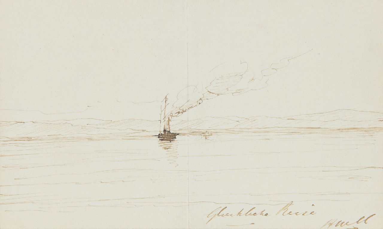 Mesdag H.W.  | Hendrik Willem Mesdag, Glückliche Reise, pen and Indian ink on paper 11.5 x 18.5 cm, signed l.r. with initials