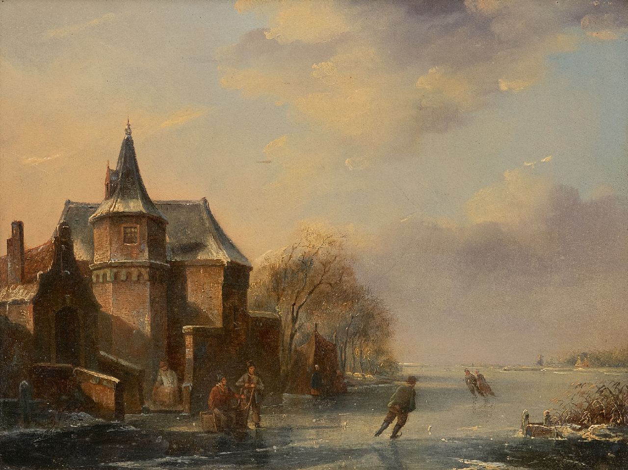 Parré M. | Matthias Parré | Paintings offered for sale | Skaters at a castle near Slot Moyland, oil on panel 24.2 x 31.2 cm Parré M. | Matthias Parré | Paintings offered for sale | Skaters at a castle near Slot Moyland, oil on panel 24.2 x 31.2 cm