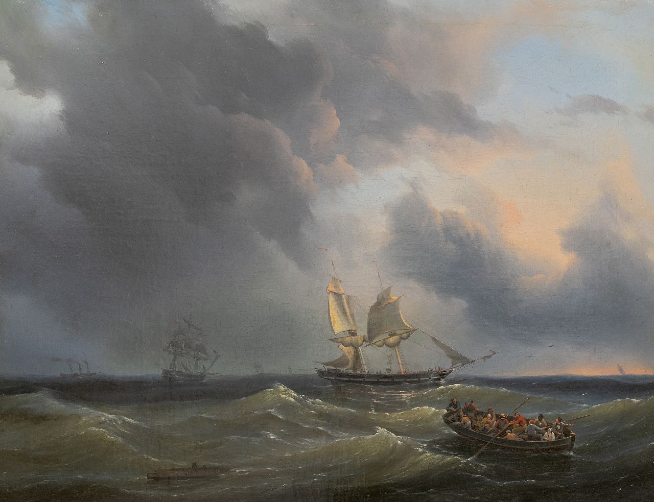 Thomas P.H.  | Pieter Hendrik Thomas | Paintings offered for sale | Schips on a choppy sea, oil on canvas 76.5 x 99.5 cm, signed l.l.