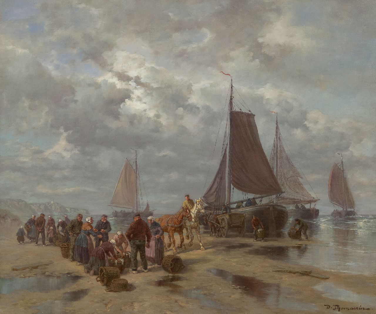 Désiré Thomassin | Selling fish on the beach, oil on canvas, 50.5 x 60.5 cm, signed l.r.