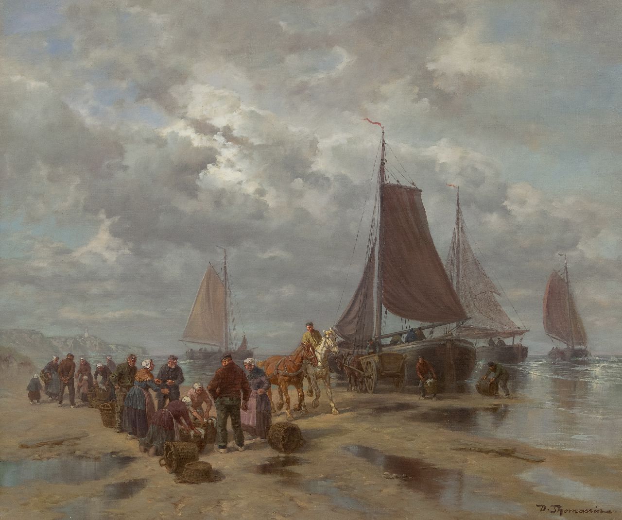 Thomassin D.  | Désiré Thomassin | Paintings offered for sale | Selling fish on the beach, oil on canvas 50.5 x 60.5 cm, signed l.r.
