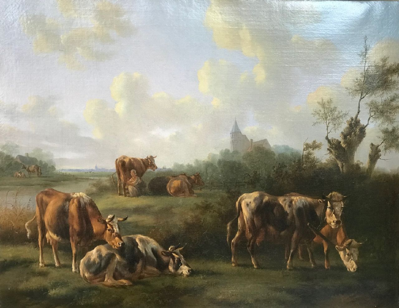 Verhoesen A.  | Albertus Verhoesen, Polder landscape with cattle, oil on canvas 61.5 x 80.0 cm, signed c.u. and dated 1850