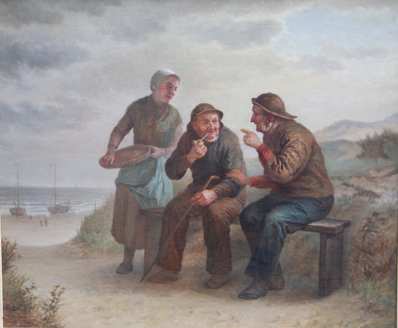 Verveer (omgeving van) E.L.  | 'Elchanon' Leonardus Verveer (omgeving van) | Paintings offered for sale | A chat on the beach, oil on canvas 72.4 x 84.9 cm, signed l.r. [?]