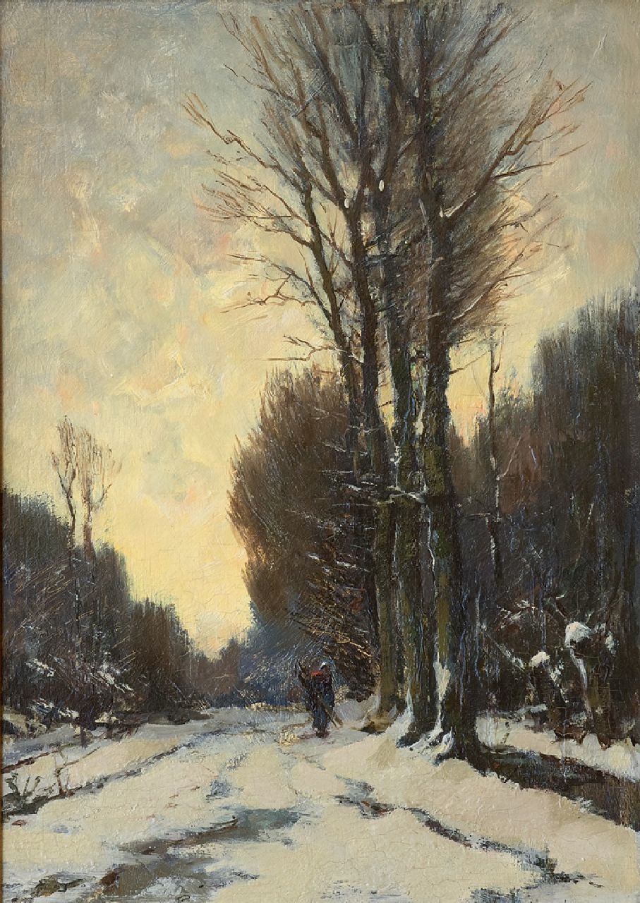 Mondriaan F.H.  | Frédéric Hendrik 'Frits' Mondriaan, A figure on a snow-covered path, oil on panel 37.7 x 26.3 cm, signed l.r.