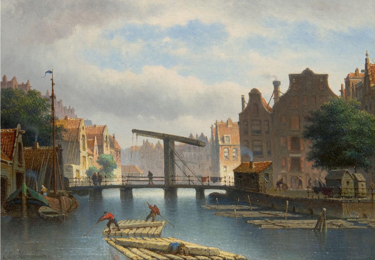 Hilverdink E.A.  | Eduard Alexander Hilverdink, A view in Amsterdam (sold with pendant), oil on panel 22.9 x 32.0 cm, signed l.l. and dated '69