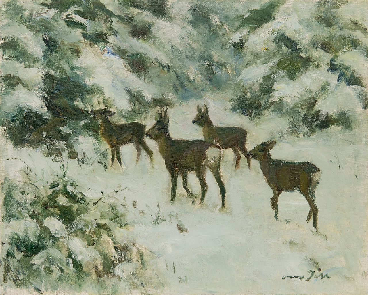 Otto Carl Wilhelm Dill | Deer in the snow, oil on canvas, 40.2 x 50.0 cm, signed l.r.