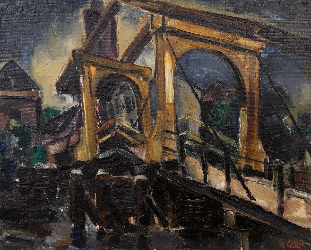 Colnot A.J.G.  | 'Arnout' Jacobus Gustaaf Colnot, Drawbridge in in Loenen aan de Vecht, oil on canvas 61.3 x 76.9 cm, signed l.r.