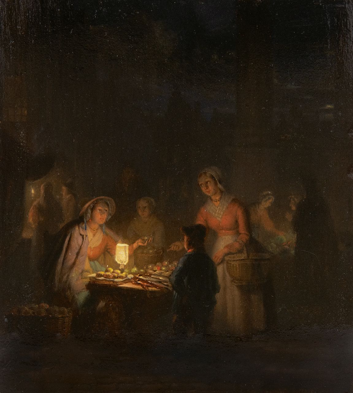 Grootvelt J.H. van | Jan Hendrik van Grootvelt, At the night market, oil on panel 17.7 x 15.6 cm, signed on the reverse and on the reverse 1841