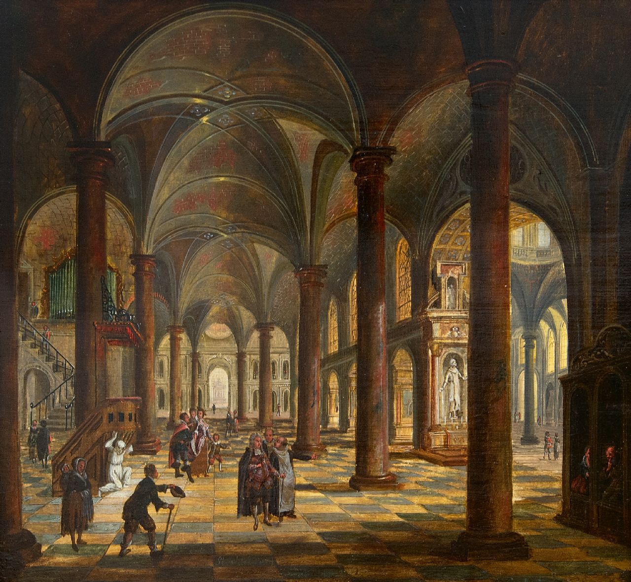 Stöcklin C.  | Christian Stöcklin | Paintings offered for sale | Church interior with figures, oil on panel 27.5 x 30.9 cm, signed l.c.