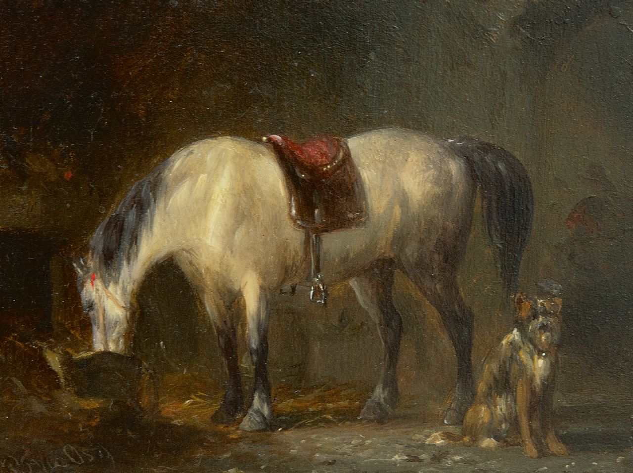 Os P.F. van | Pieter Frederik van Os, In the stable, oil on panel 9.1 x 12.2 cm, signed l.l.