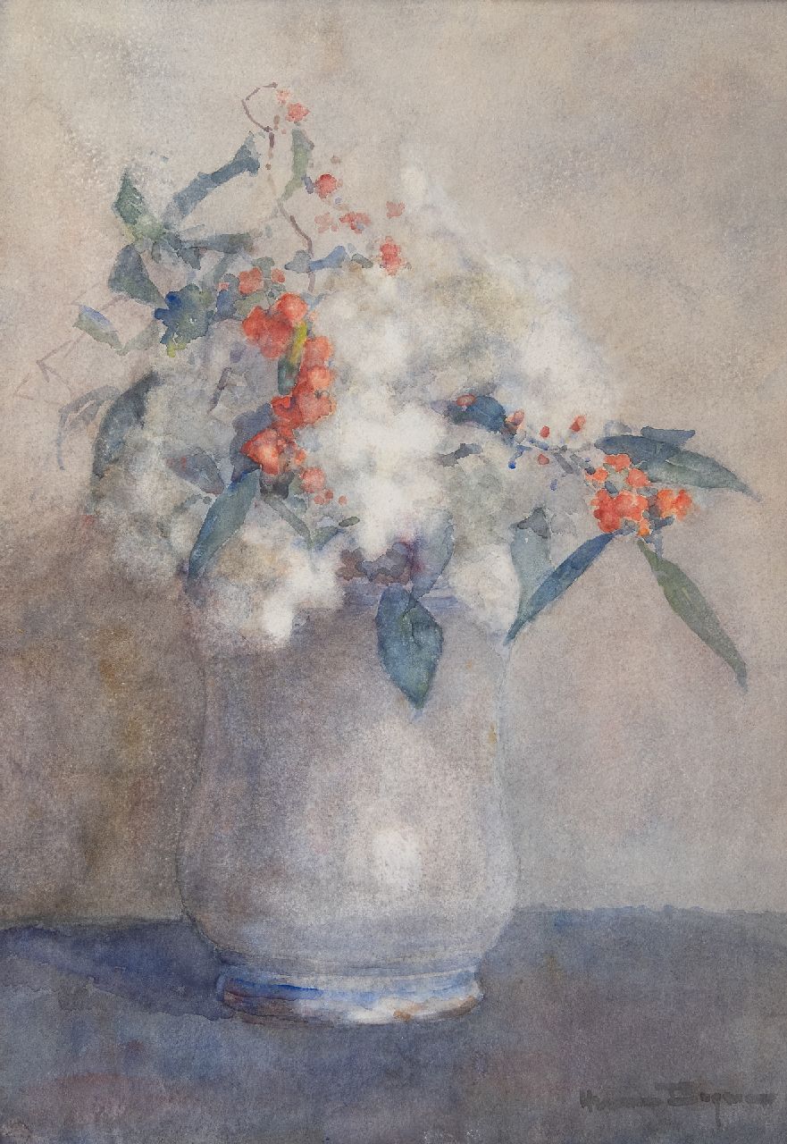 Herman Bogman | Flowering branches in a vase, watercolour on paper, 49.3 x 34.6 cm, signed l.r.