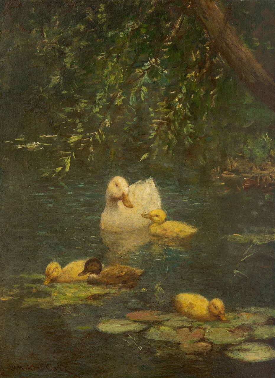 Artz C.D.L.  | 'Constant' David Ludovic Artz | Paintings offered for sale | Duck and ducklings in a forest pond, oil on panel 23.8 x 17.8 cm, signed l.l.