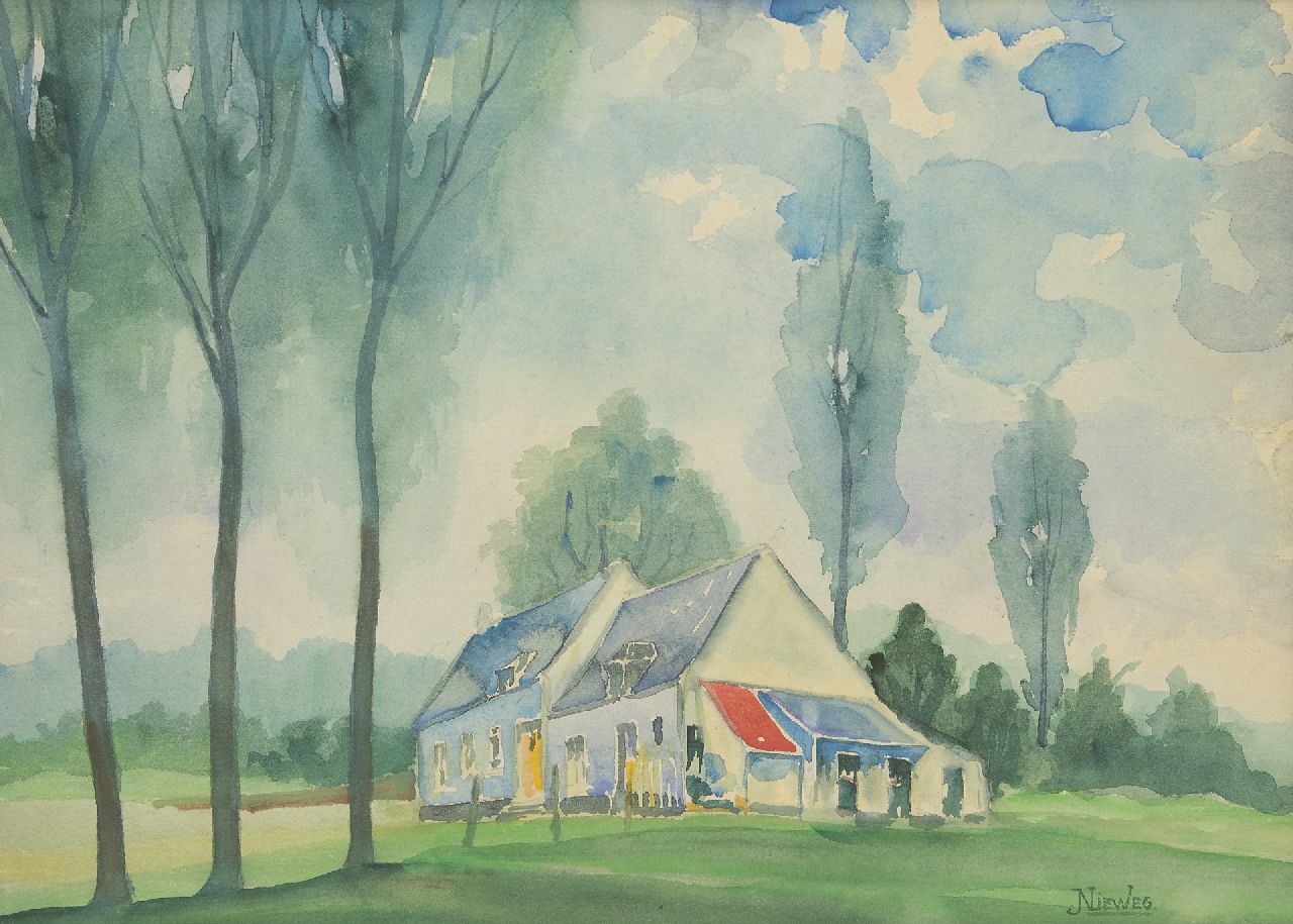 Nieweg J.  | Jakob Nieweg | Watercolours and drawings offered for sale | Country house in the summer, watercolour on paper 30.3 x 39.5 cm, signed l.r.