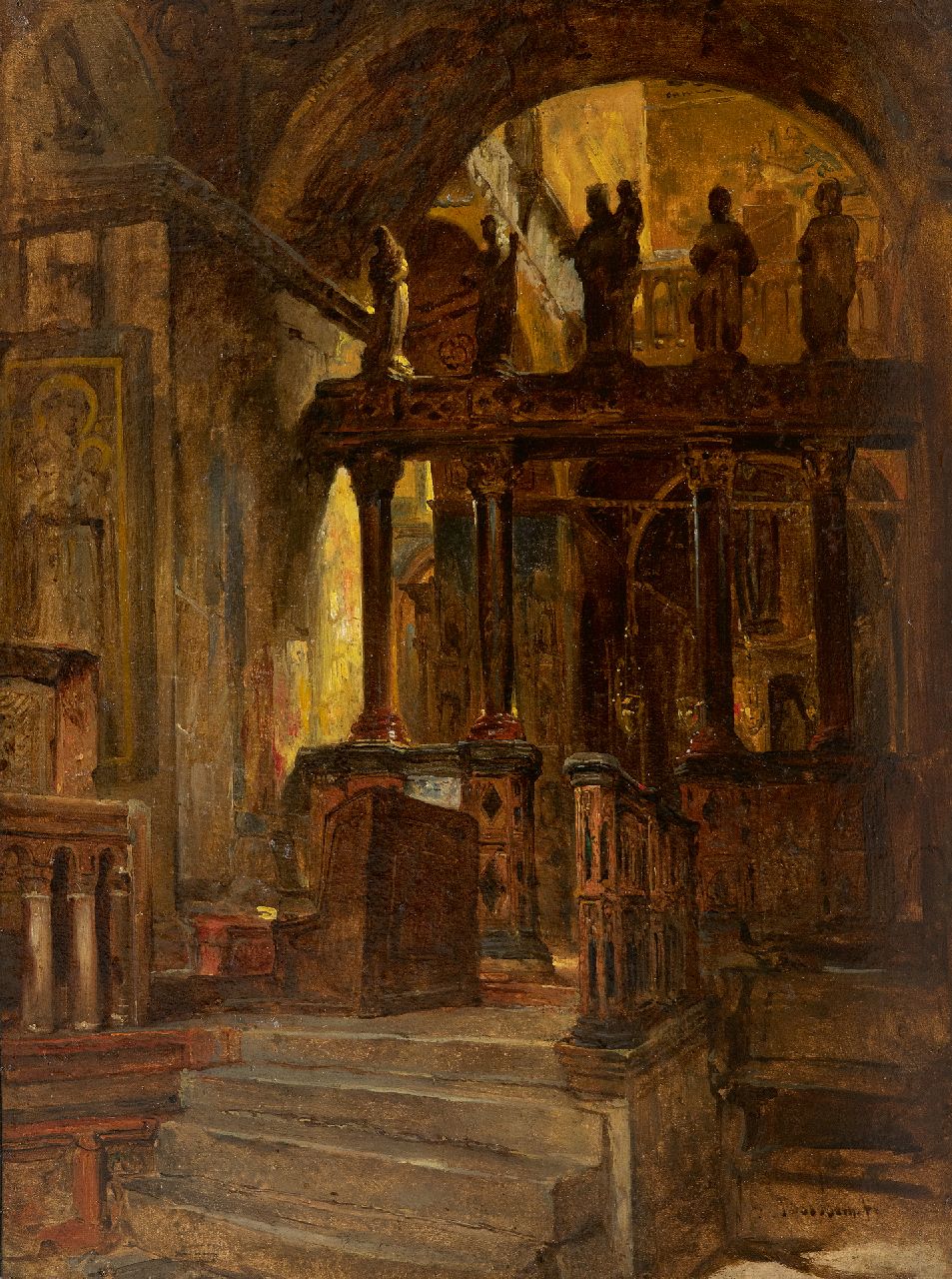 Bosboom J.  | Johannes Bosboom | Paintings offered for sale | Interior of an Eastern Orthodox Church, oil on panel 41.9 x 31.4 cm, signed l.r.