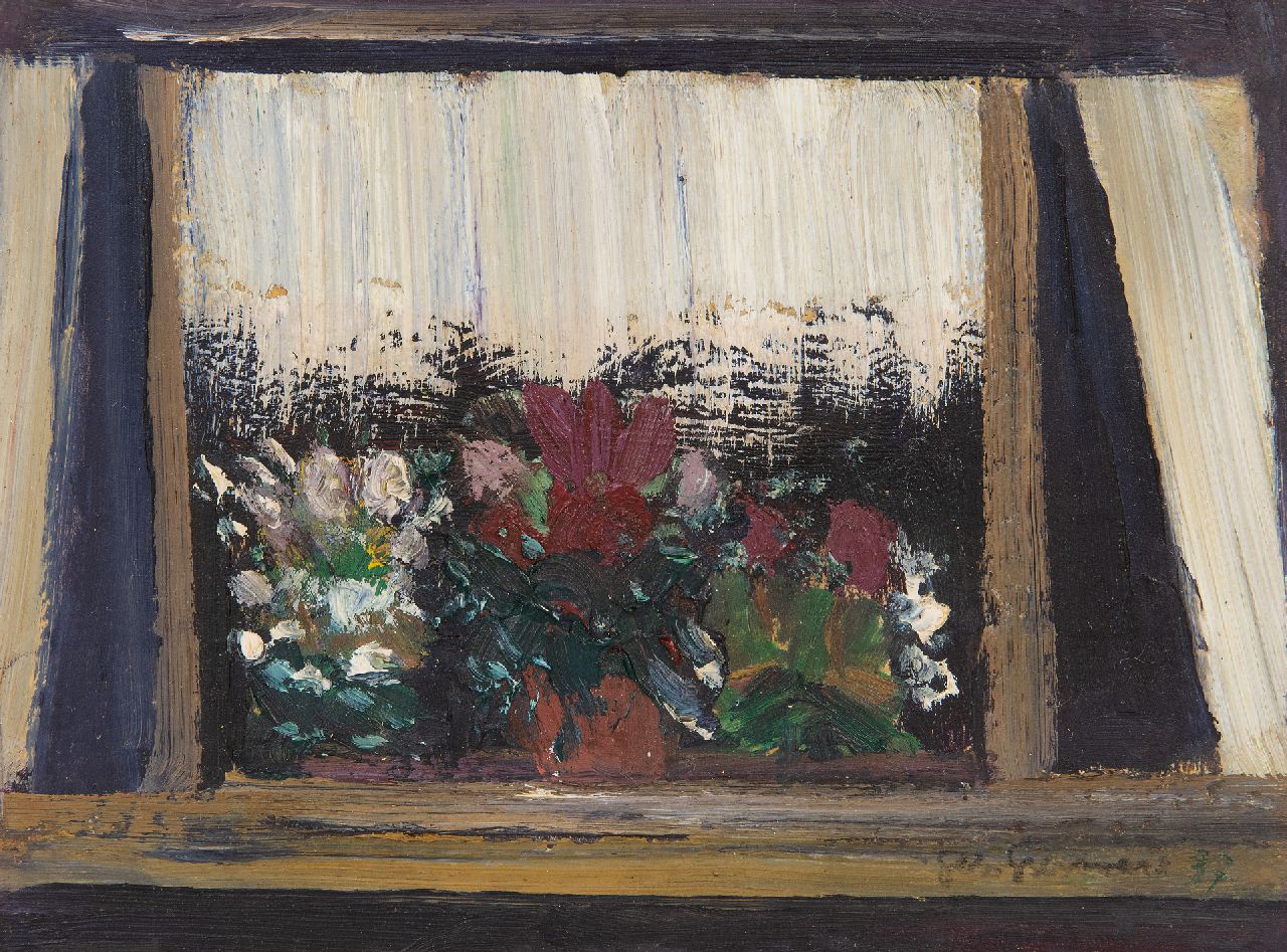 Grassère G.  | Gérard Grassère, Flowers in a window, oil on board 15.3 x 20.4 cm, signed l.r. and dated '37
