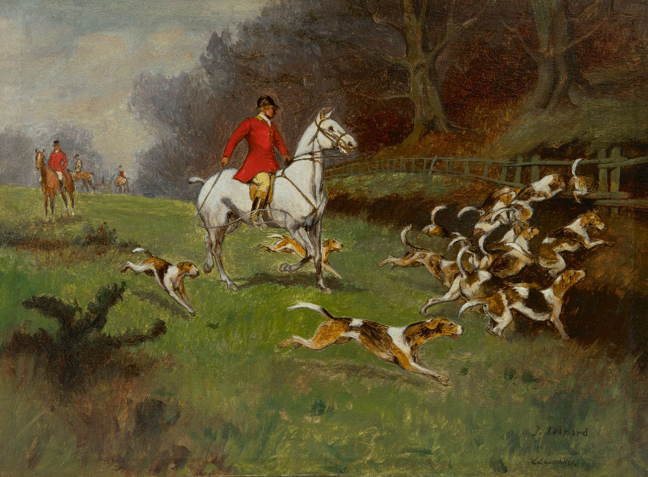 J. Leonard | Fox hunt, oil on panel, 24.1 x 32.6 cm, signed l.r.