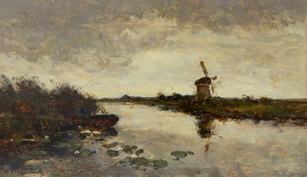 Weissenbruch H.J.  | Hendrik Johannes 'J.H.' Weissenbruch, At the Nieuwkoopse Plassen, oil on panel 29.5 x 50.1 cm, signed l.l.