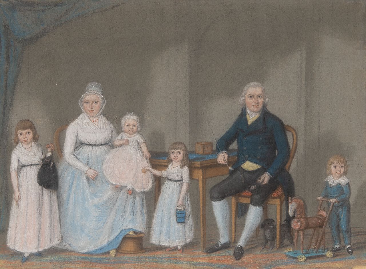 Jelgerhuis J.  | Johannes Jelgerhuis | Watercolours and drawings offered for sale | Family portrait, pastel on paper 42.0 x 57.1 cm, signed l.l. and dated 5/11 1798