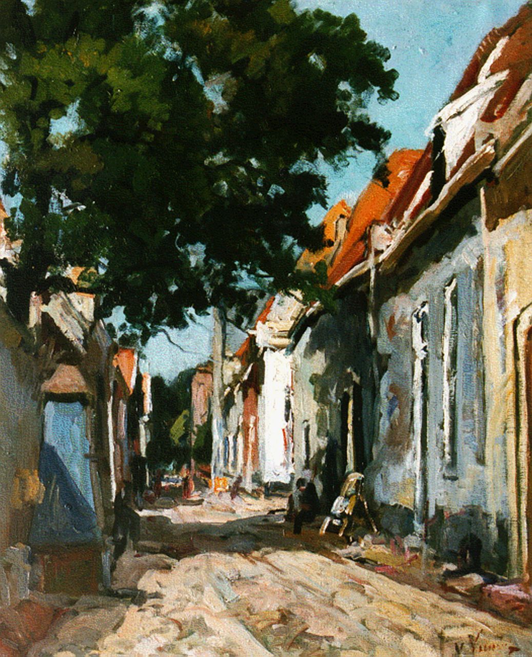 Vuuren J. van | Jan van Vuuren, A sunlit street, oil on canvas 50.0 x 40.0 cm, signed l.r.