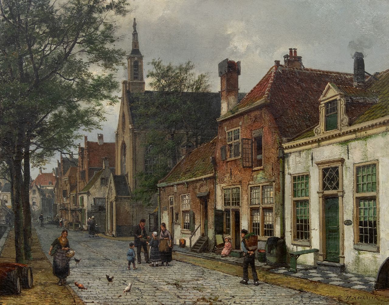 Koekkoek W.  | Willem Koekkoek, View in a Dutch town, oil on canvas 54.6 x 69.9 cm, signed l.r.