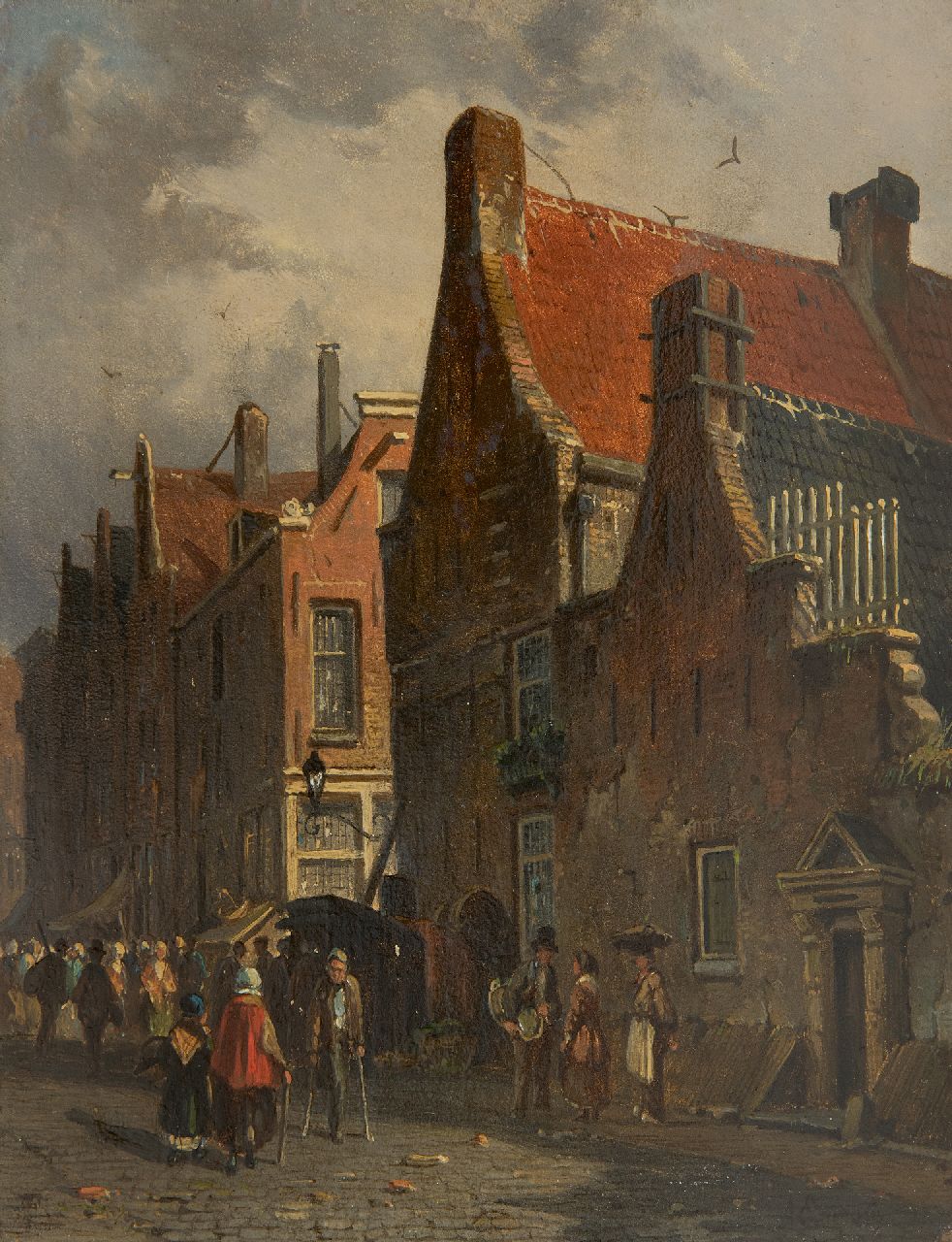 Eversen A.  | Adrianus Eversen | Paintings offered for sale | A Dutch town, oil on panel 19.5 x 15.5 cm, signed l.l. with monogram and on the reverse in full on a