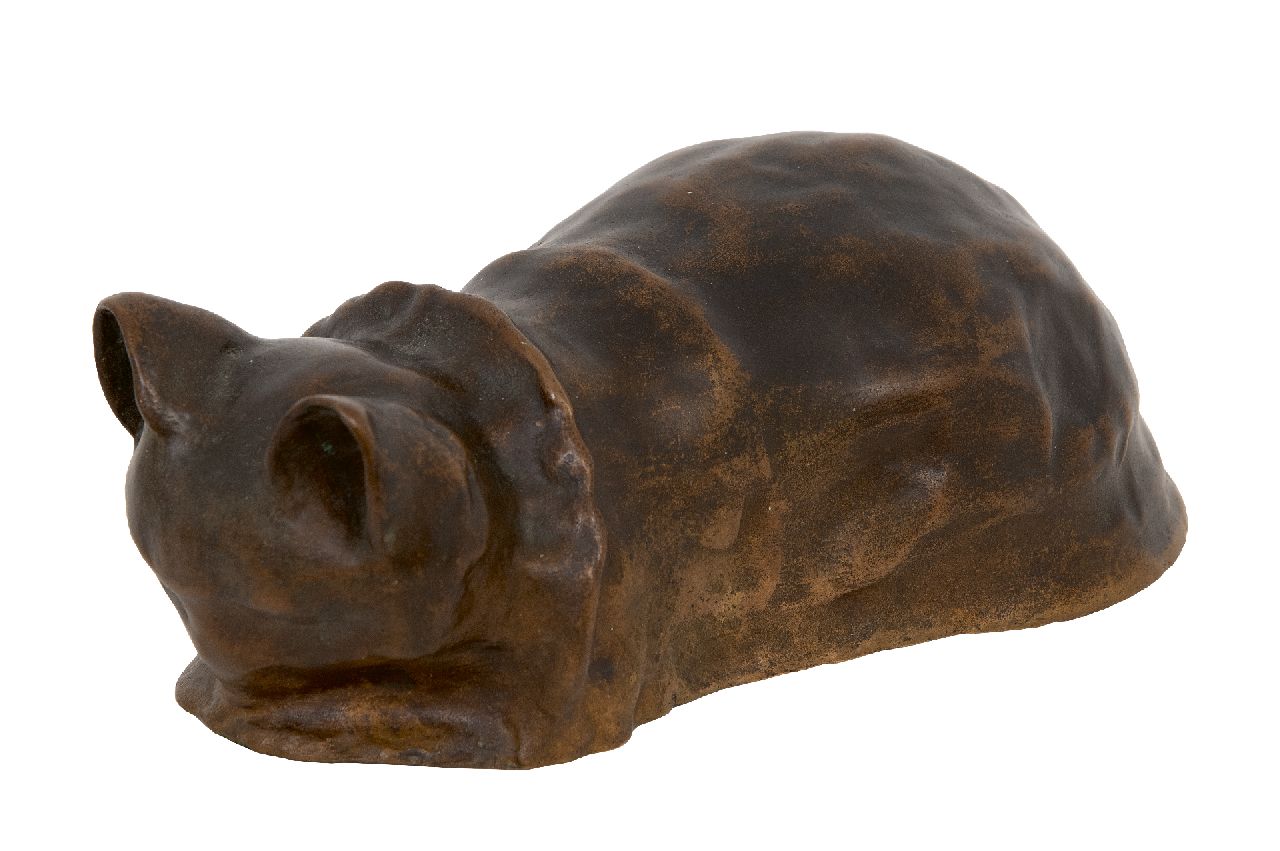 Zink Everett E.  | Eugenia Zink Everett | Sculptures and objects offered for sale | Purring cat, bronze 9.0 x 20.0 cm, signed on the underside and dated 1937