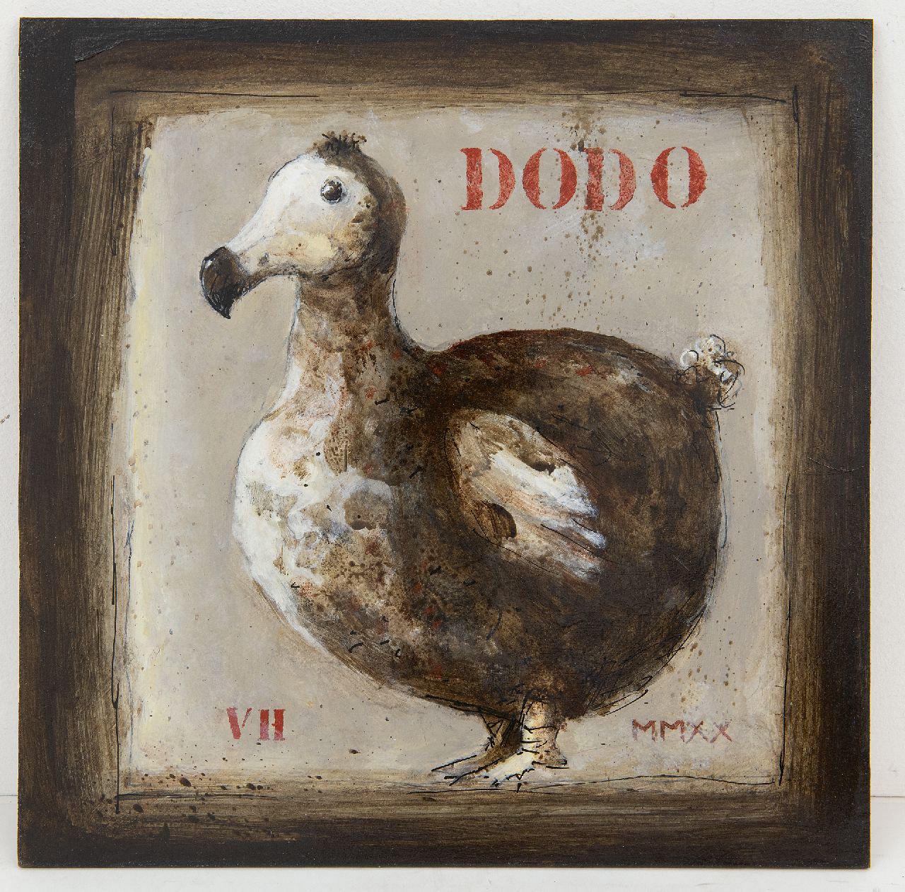 Hemert E. van | Evert van Hemert | Paintings offered for sale | Dodo, acrylic on board 27.8 x 27.9 cm, signed l.l. with initials and dated MMXX