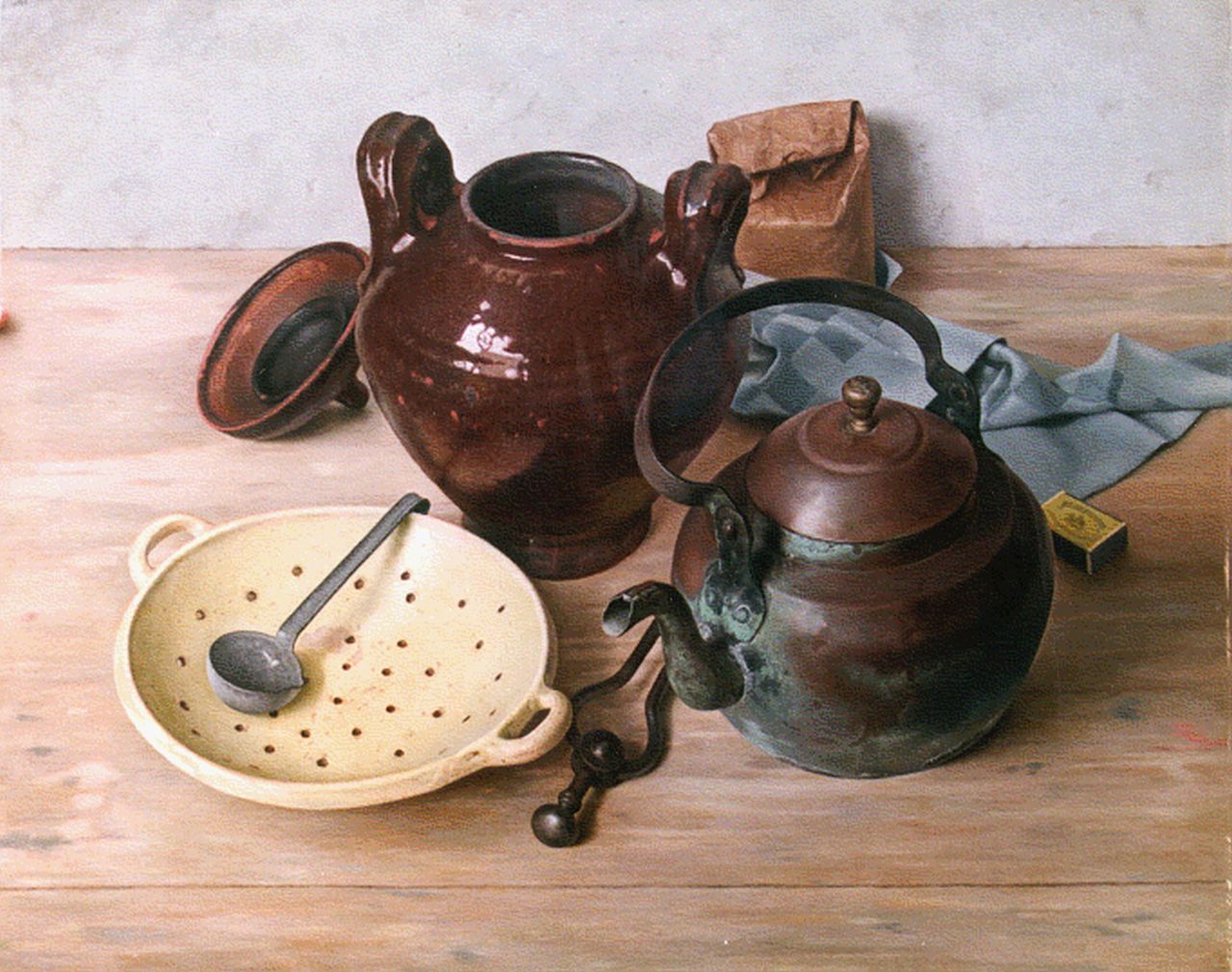Tongeren J. van | Jan van Tongeren, A still life with pots, oil on canvas 64.8 x 80.2 cm, signed u.l. and dated '41