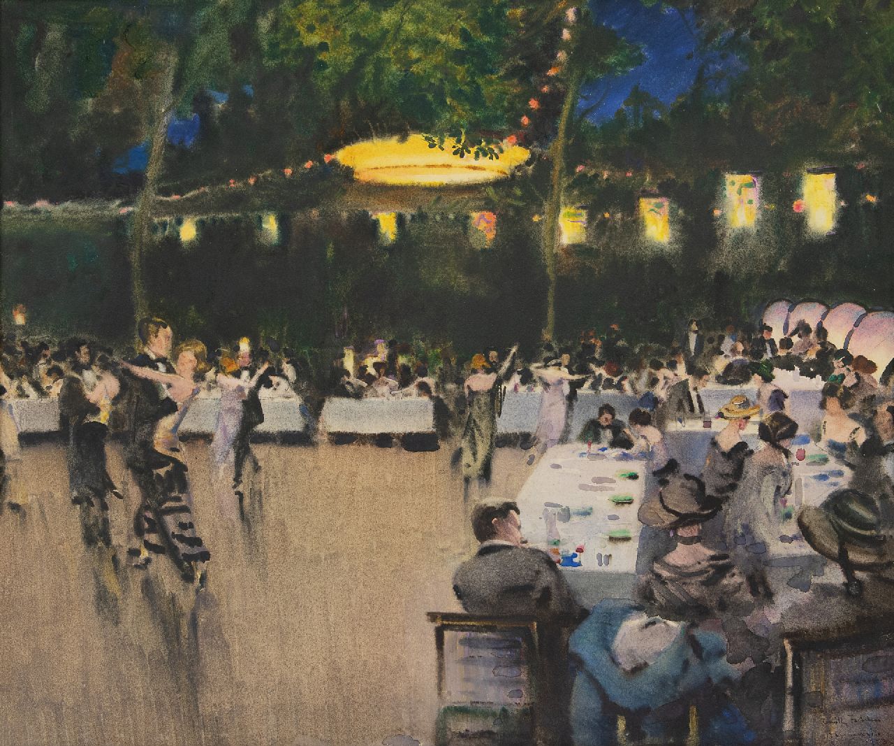 A. Romilly Fedden | Party night, watercolour on paper, 52.5 x 64.0 cm, signed l.r. and dated 1923
