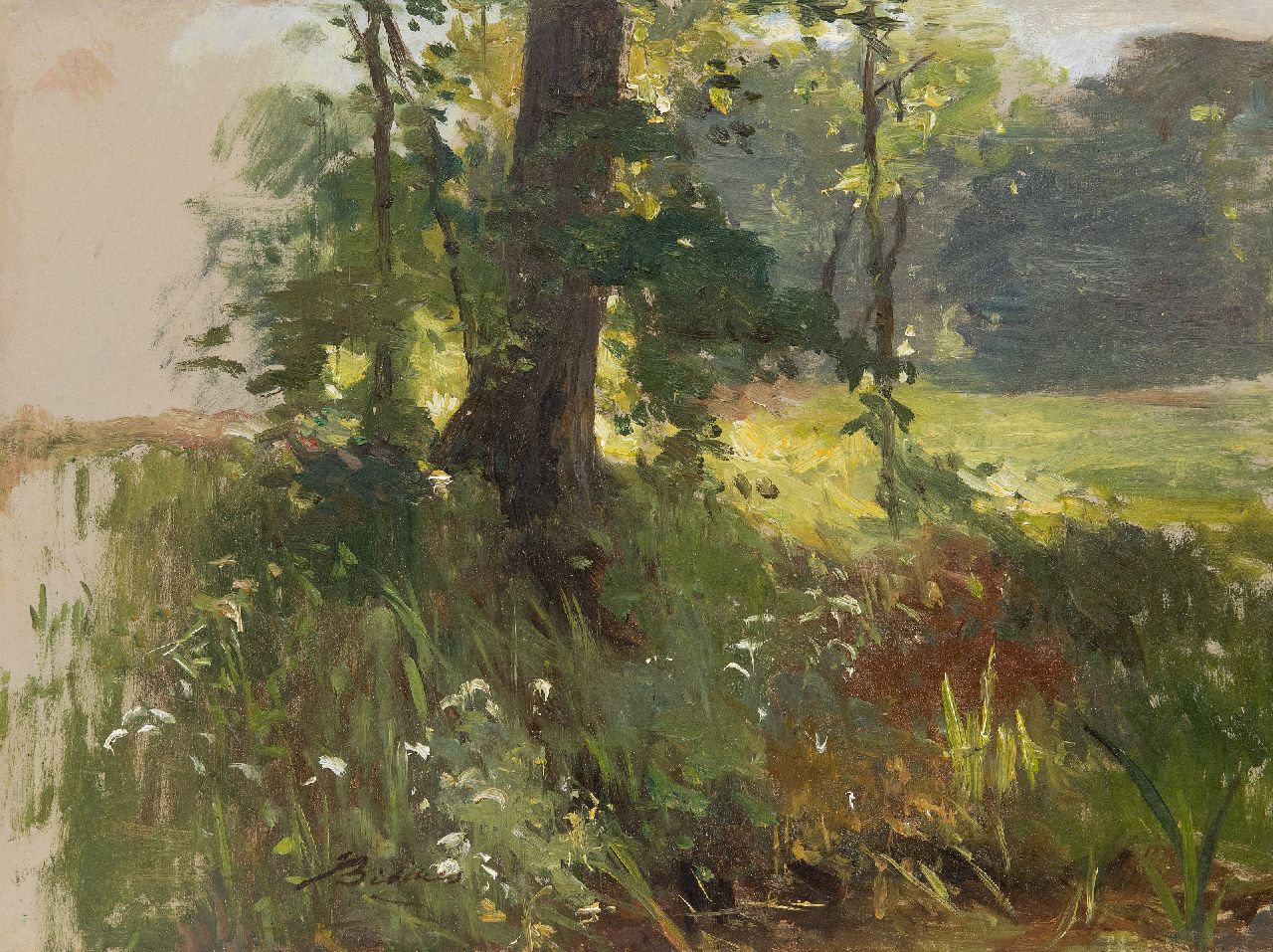 Bilders J.W.  | Johannes Warnardus Bilders, Sketch of a ditch side, oil on panel 34.5 x 45.8 cm, signed l.c.