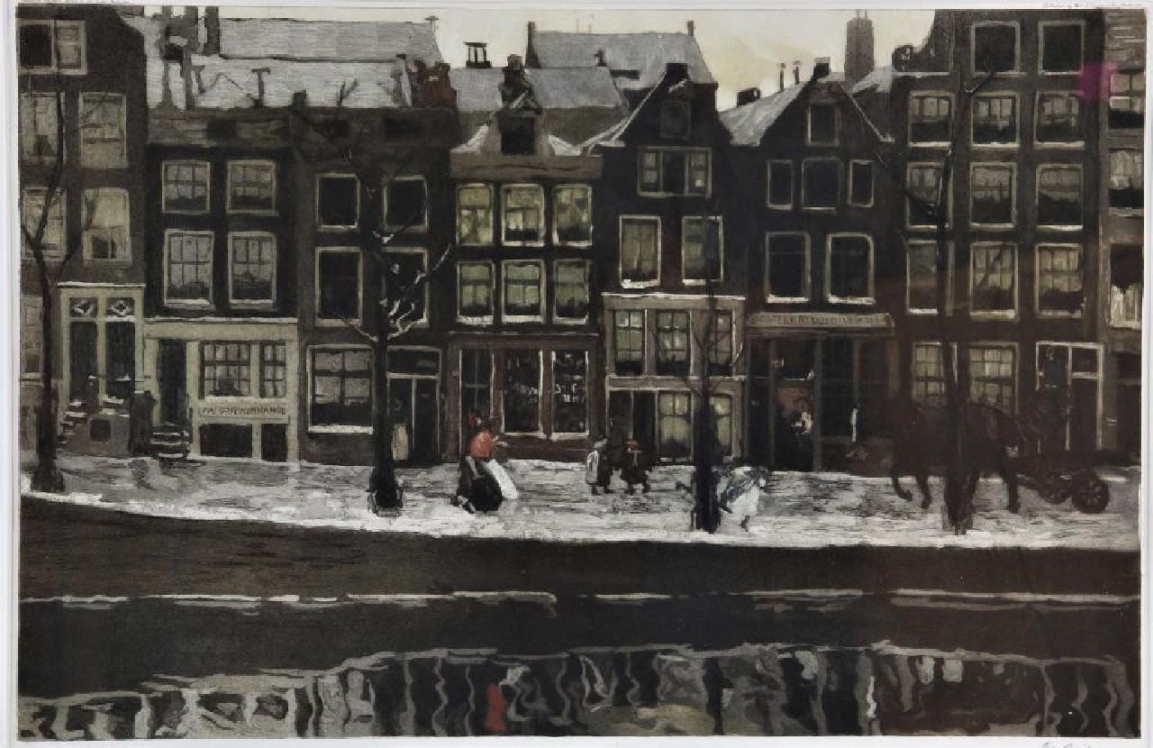 Breitner G.H.  | George Hendrik Breitner, A snowy canal in Amsterdam, aquatint 39.8 x 61.0 cm, signed l.r.
