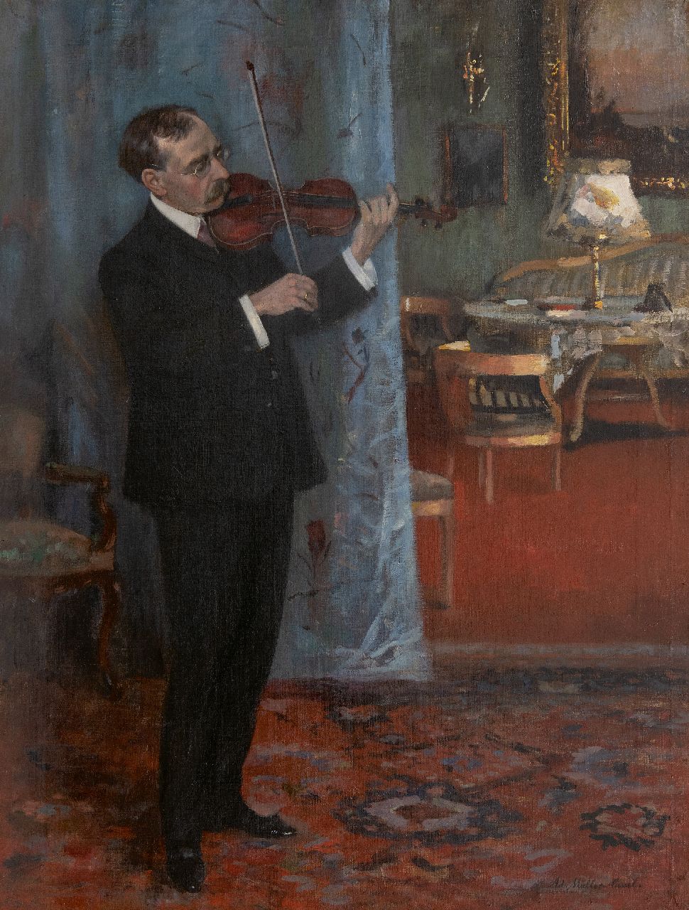 Müller-Cassel A.L.  | Adolf Leonhard Müller-Cassel, The Fiddler, oil on canvas 77.6 x 58.9 cm, signed l.r.