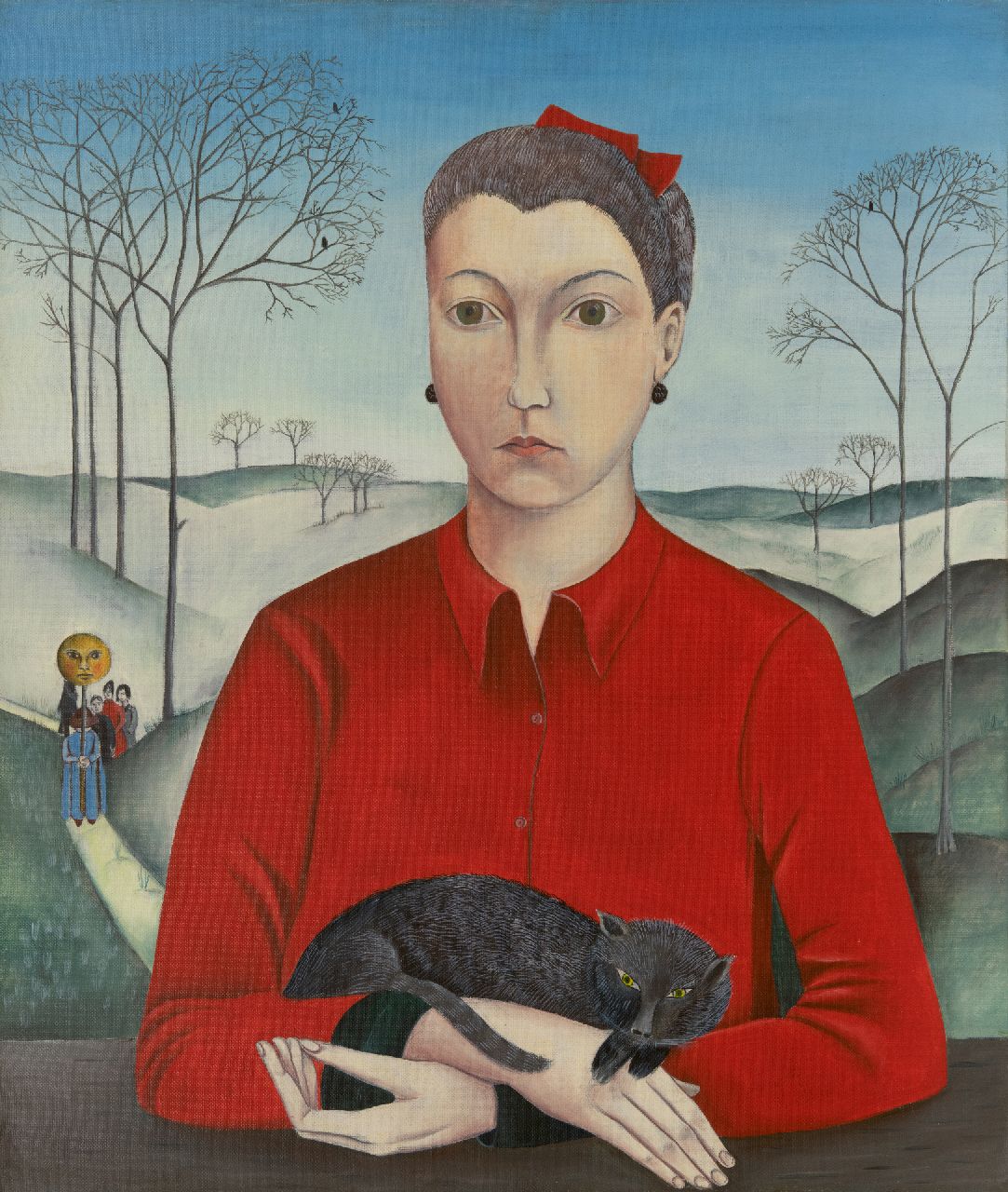 Dieter Matthäus | Woman with red blouse and cat, oil on canvas, 65.2 x 55.3 cm, signed on the reverse and dated on the reverse 9 november 1964