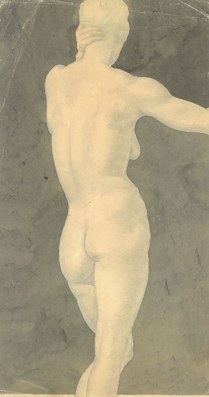 Schnell G. van | Gabriel van Schnell | Watercolours and drawings offered for sale | Study of a standing female nude, pencil and watercolour on paper 38.2 x 20.1 cm, without frame