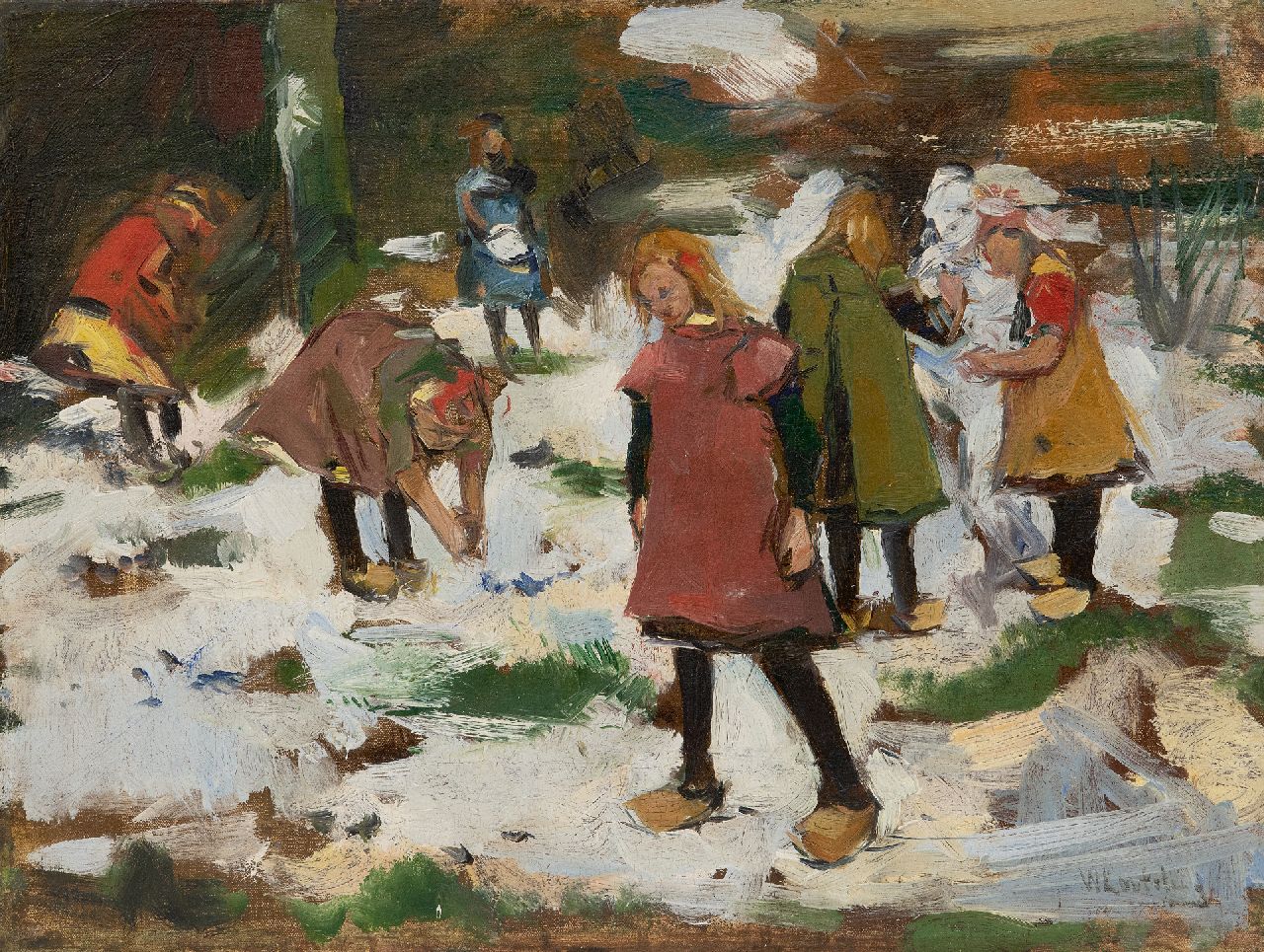 Korteling W.  | Willem Korteling, Children playing in the snow, oil on canvas 33.5 x 44.3 cm, signed l.r.