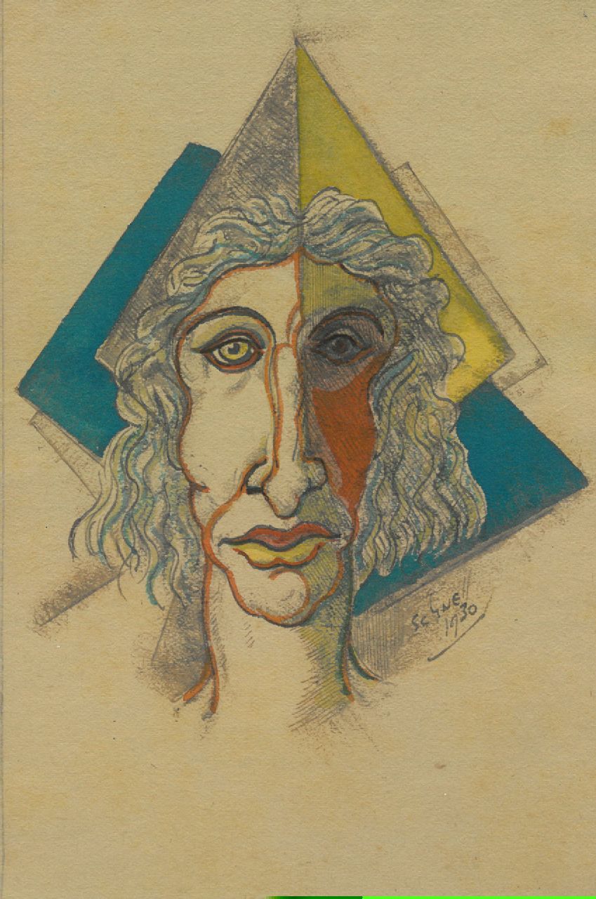Schnell G. van | Gabriel van Schnell | Watercolours and drawings offered for sale | Portrait of a lady in a yellow and blue headdress, pencil and watercolour on paper 16.5 x 10.9 cm, signed l.r. and 1930, without frame