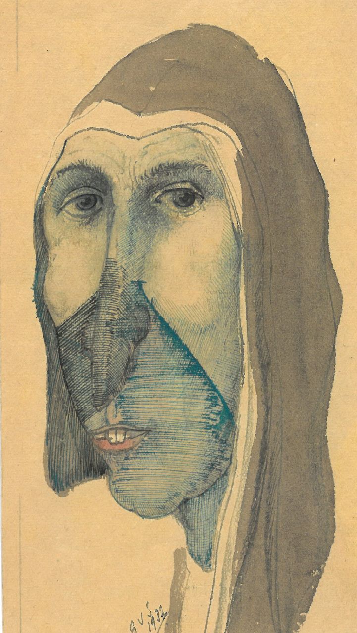 Schnell G. van | Gabriel van Schnell | Watercolours and drawings offered for sale | long haired woman, ink, pen and watercolour on paper 15.9 x 9.0 cm, signed l.l. with initials and dated 1932, without frame