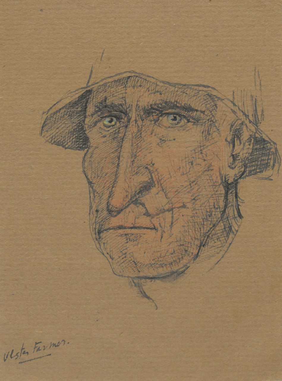 Schnell G. van | Gabriel van Schnell | Watercolours and drawings offered for sale | Ulster Farmer, coloured pencil on paper 13.4 x 10.2 cm, without frame