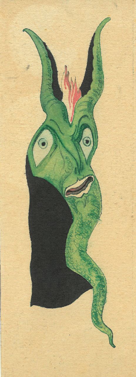 Schnell G. van | Gabriel van Schnell | Watercolours and drawings offered for sale | Figure Grotesque IV, ink and watercolour on paper 22.0 x 8.0 cm, without frame