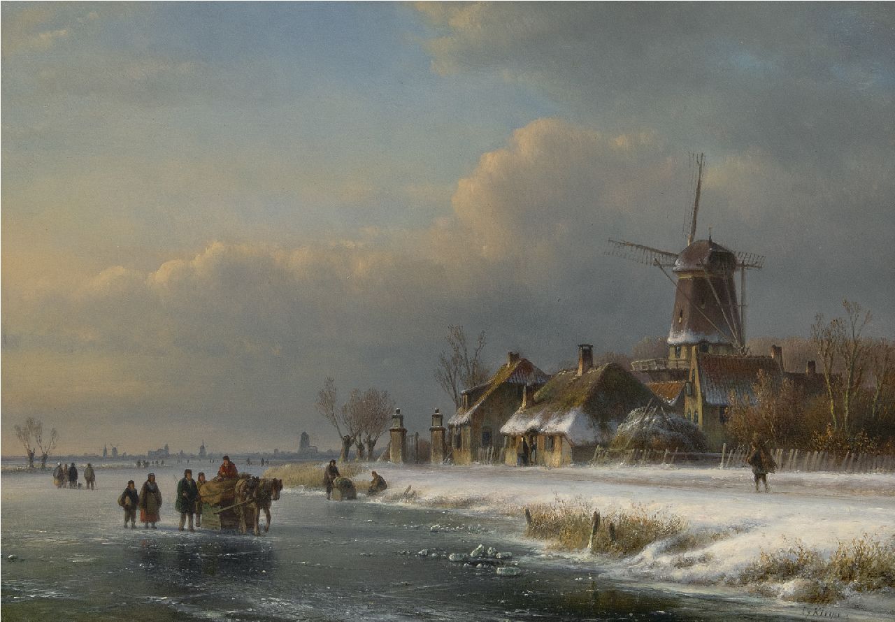 Kleijn L.J.  | Lodewijk Johannes Kleijn, A winter scene with a horse sleigh, oil on panel 35.6 x 50.5 cm, signed l.r.