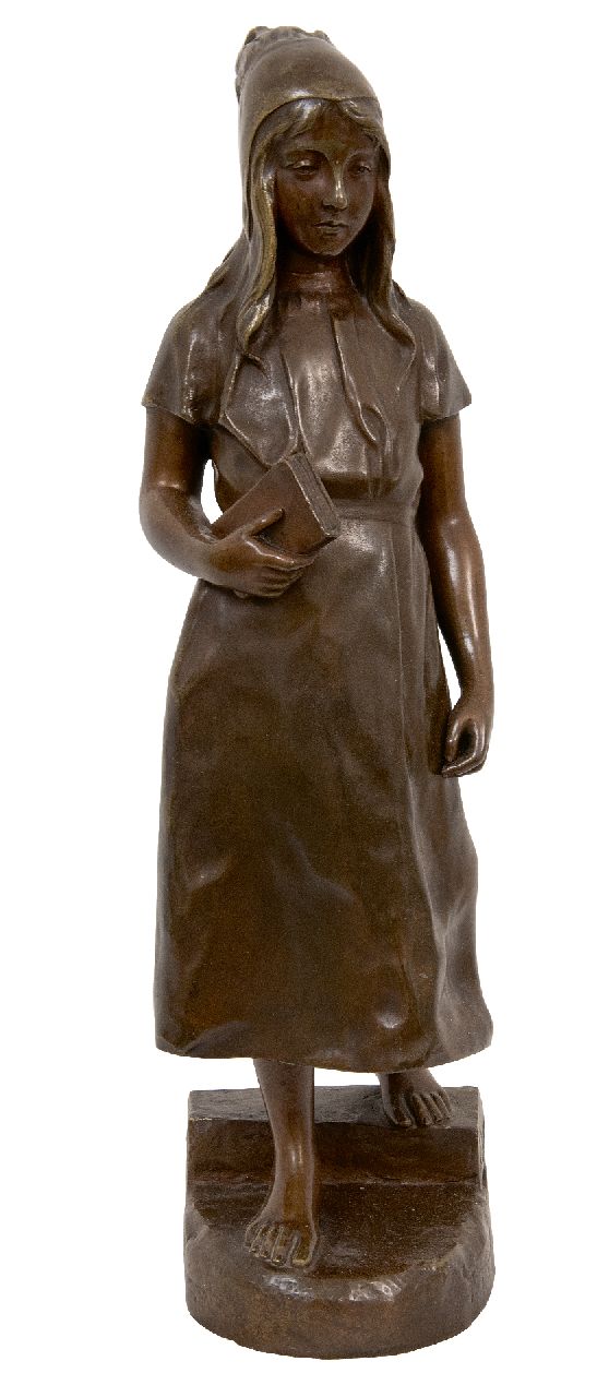 Jespers E.  | Emile Jespers | Sculptures and objects offered for sale | Girl with her bible, bronze 41.0 x 11.0 cm, signed on the base