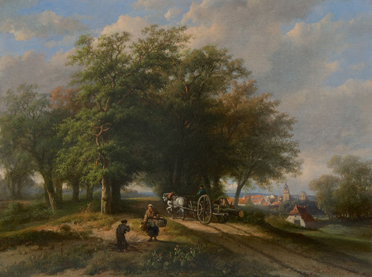 Adrianus Hendrikus de Bruïne | Land folk on a sunny country road, oil on panel, 35.8 x 47.9 cm, signed l.r.