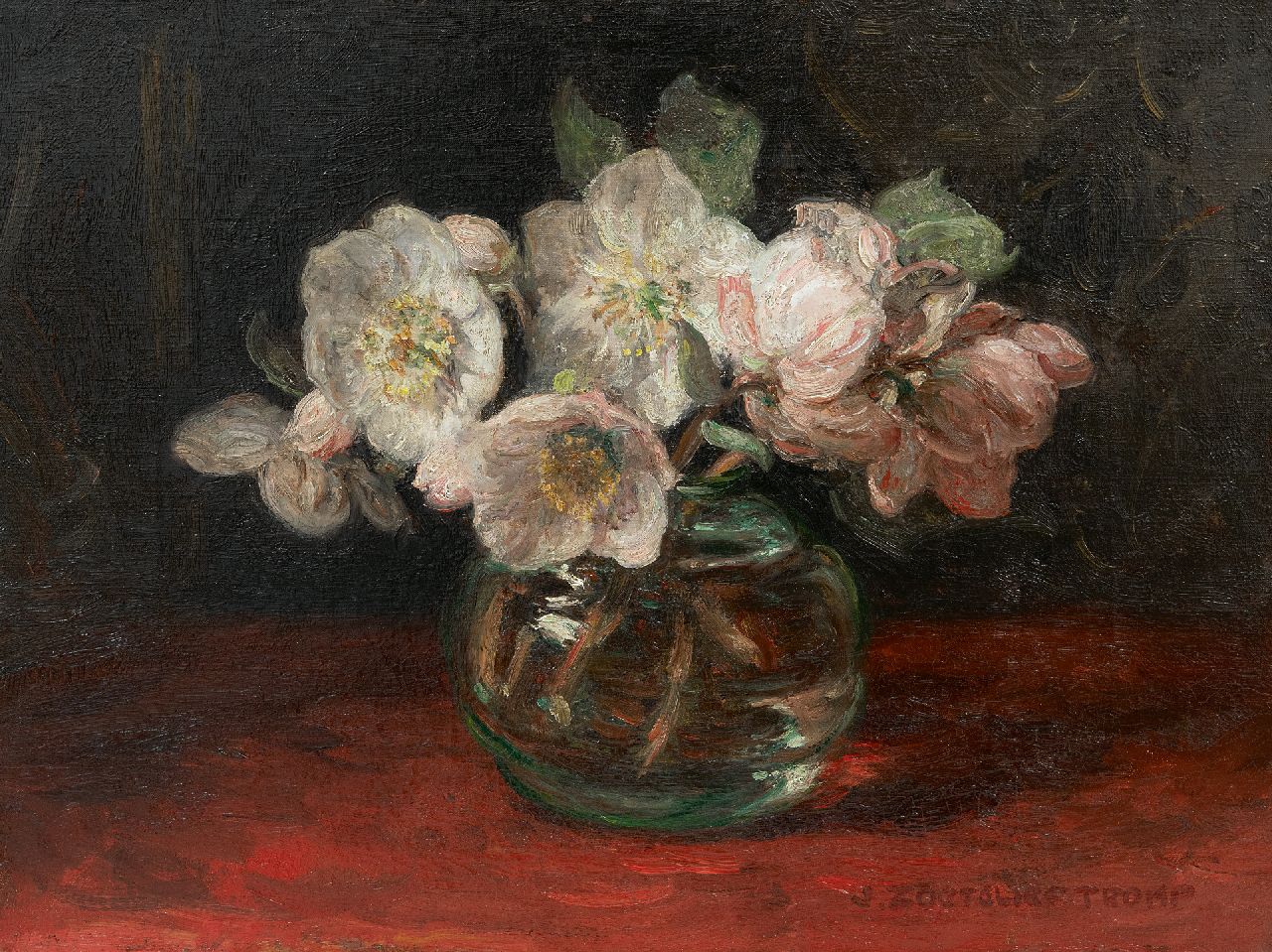 Zoetelief Tromp J.  | Johannes 'Jan' Zoetelief Tromp | Paintings offered for sale | Hellebores in a glass vase, oil on canvas 30.4 x 40.2 cm, signed l.r.