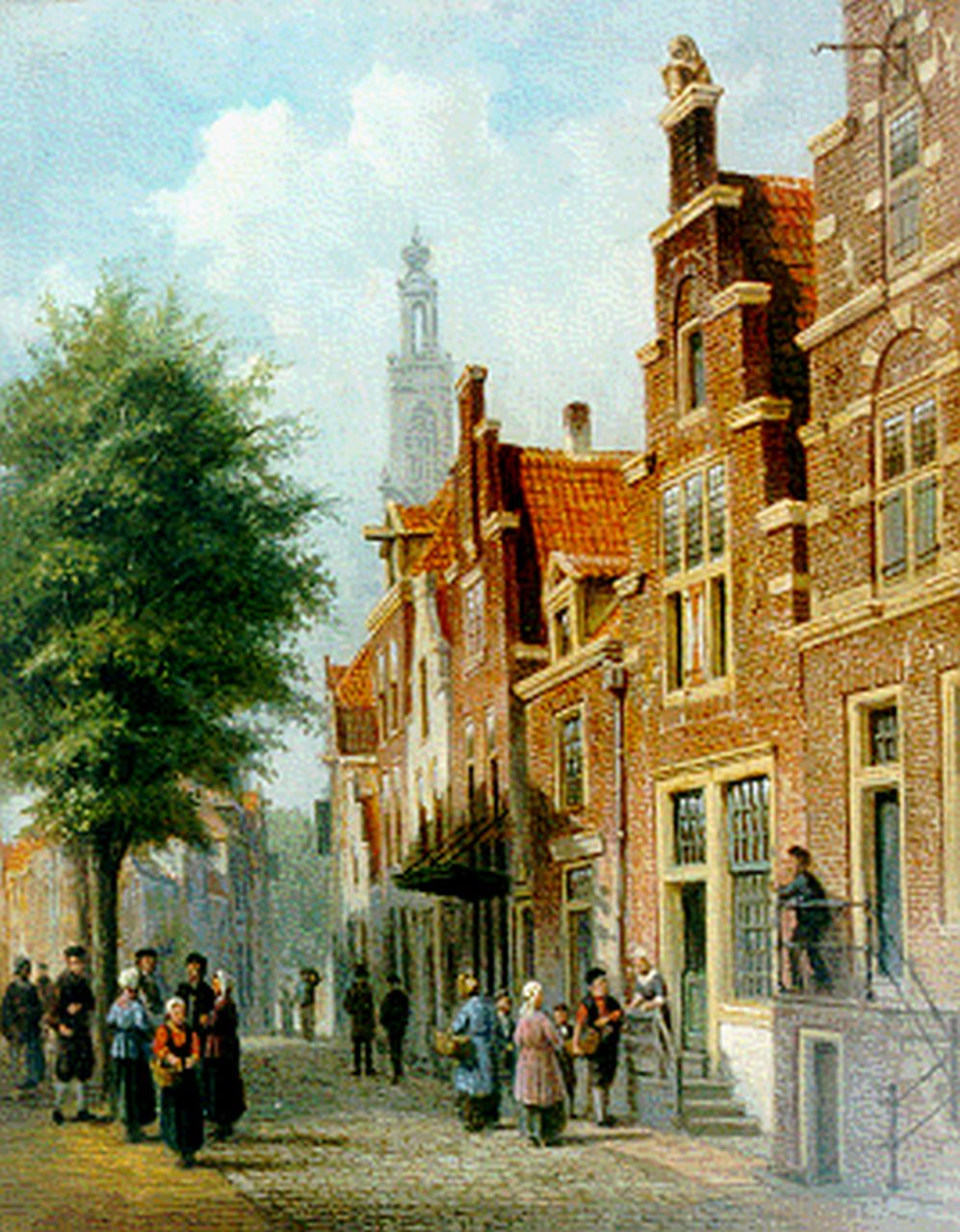 Bosch H.  | Henry Bosch, Figures in a sunlit street, Amersfoort, oil on panel 30.0 x 23.3 cm, signed l.r.