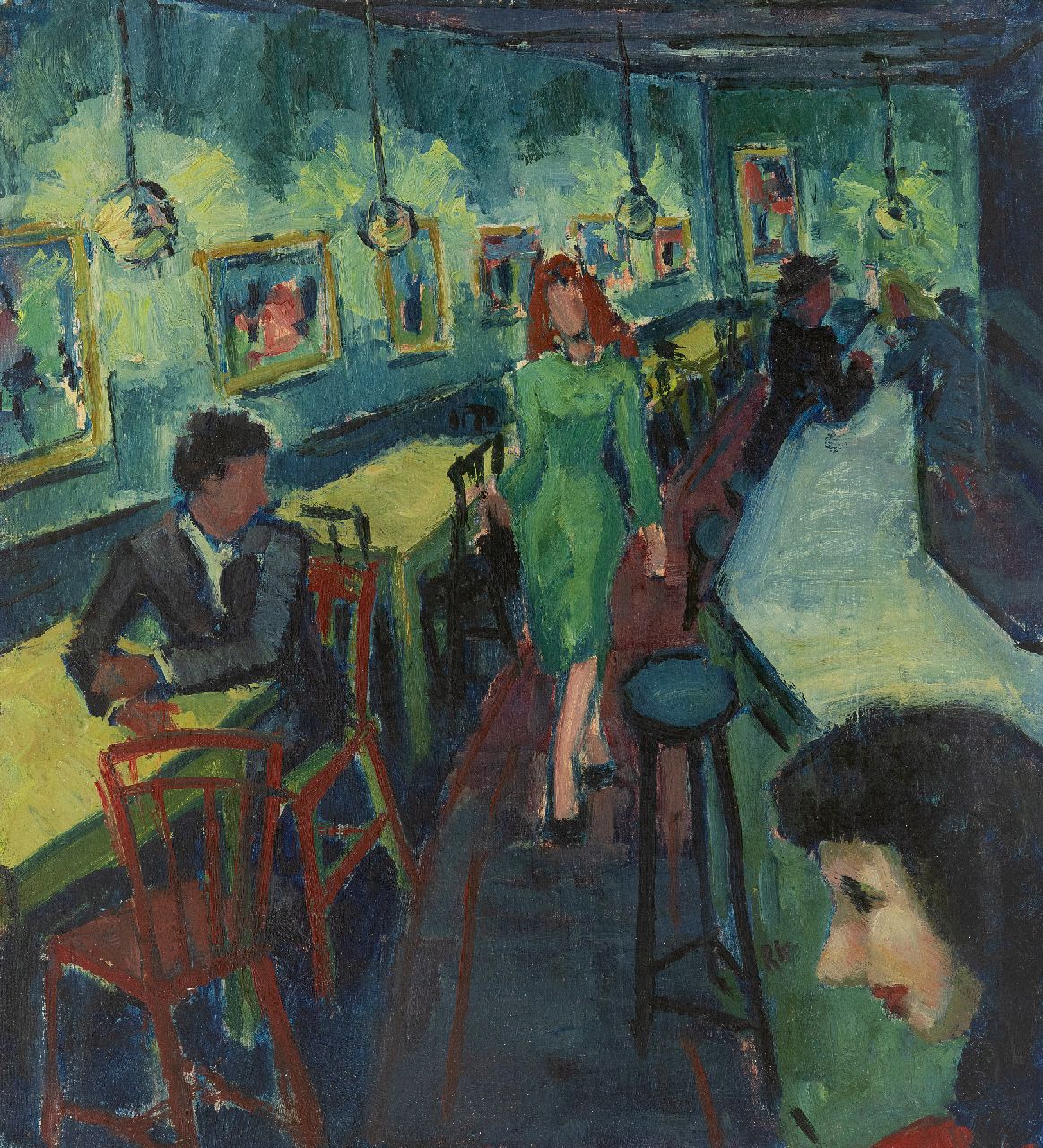 Rien Goené | Café in Paris, oil on canvas, 45.3 x 40.2 cm, signed l.r. with initials and painted in 1957