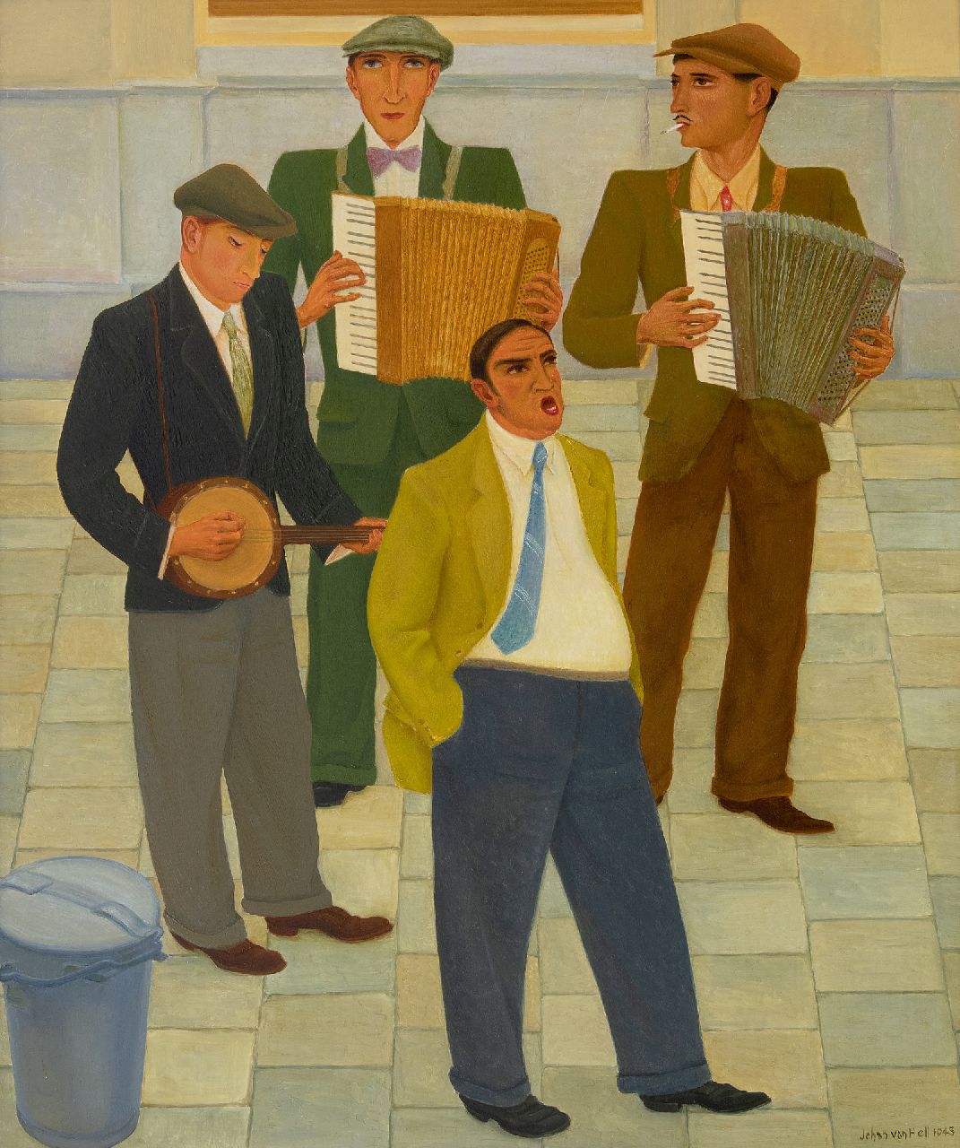 Hell J.G.D. van | Johannes Gerardus Diederik 'Johan' van Hell, Street singers, oil on panel 60.9 x 50.6 cm, signed l.r. and dated 1943