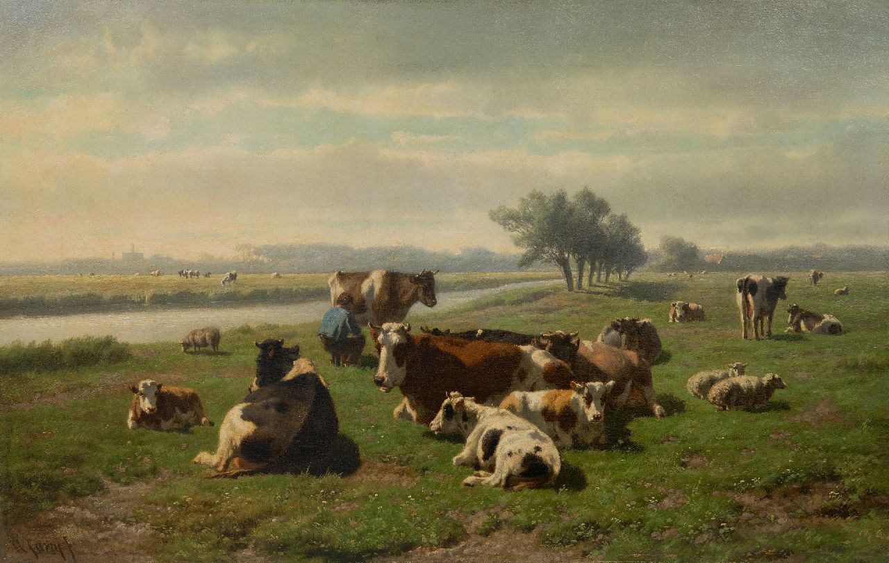 Savrij H.  | Hendrik Savrij, Milking time, oil on canvas 50.8 x 80.5 cm, signed l.l.