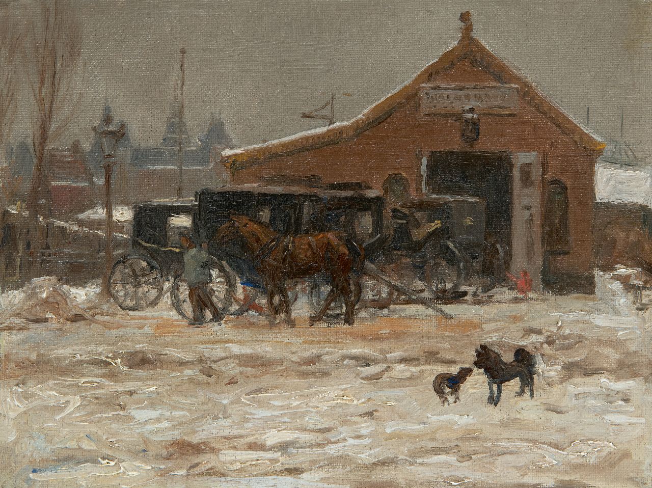 Bobeldijk F.  | Felicien Bobeldijk | Paintings offered for sale | Carriages at the depot, oil on canvas 18.2 x 24.2 cm
